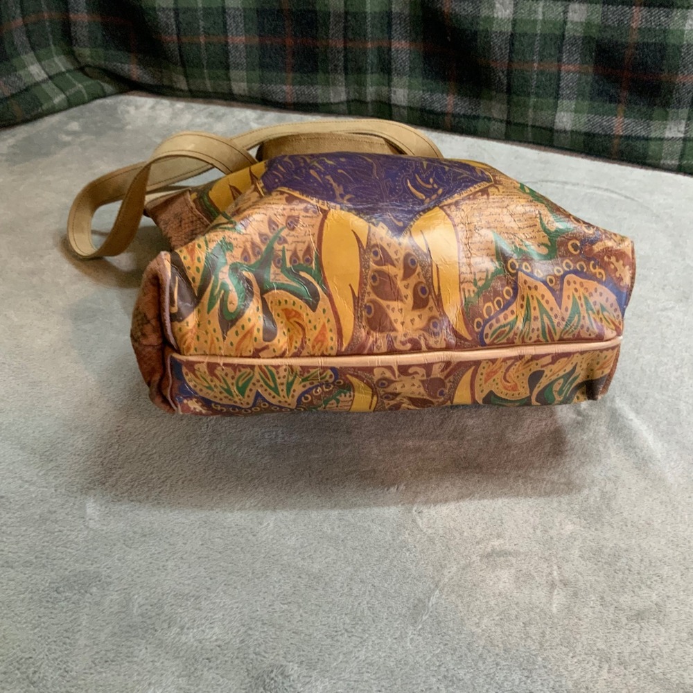 Down Home Leather Hand Painted Heart Snakeskin Trim Tote Bag Tan Purple - Picture 3 of 11